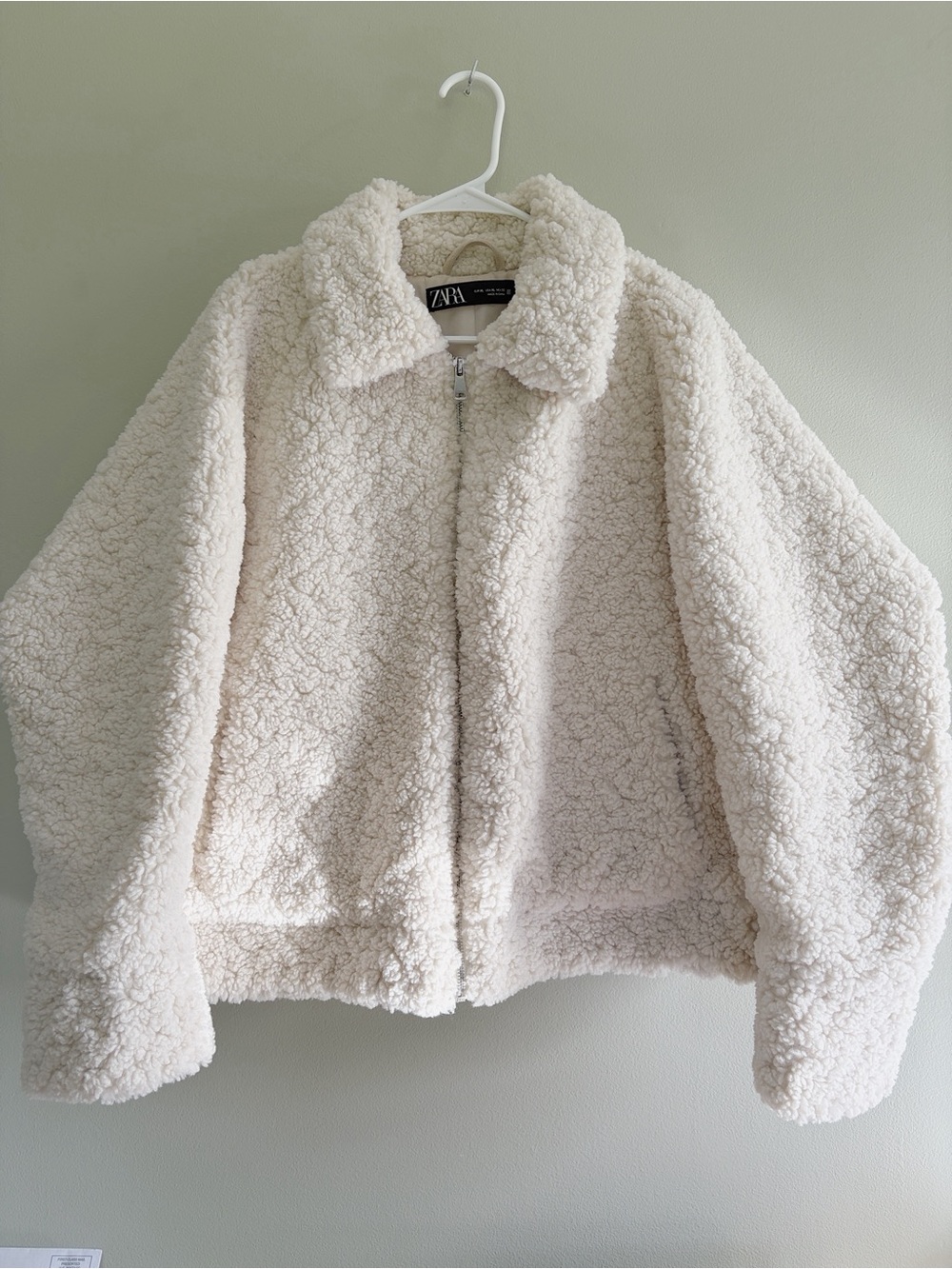 Zara cream teddy sherpa zip jacket xl